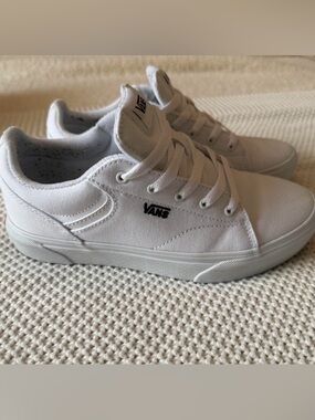 Vans White Canvas Low-Top Sneakers with Black Logo